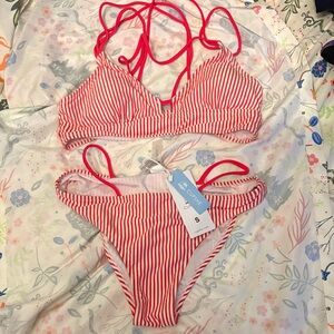 Cupshe Orange and White Striped Two-Piece Bikini